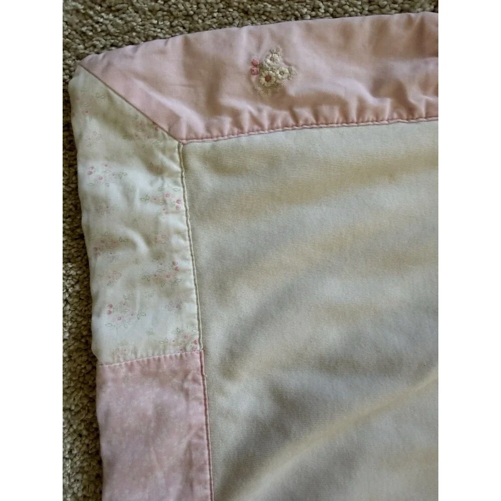 Vintage 2002 Gymboree Baby Girl Blanket Pink White Patchwork Embroidered Blocks
